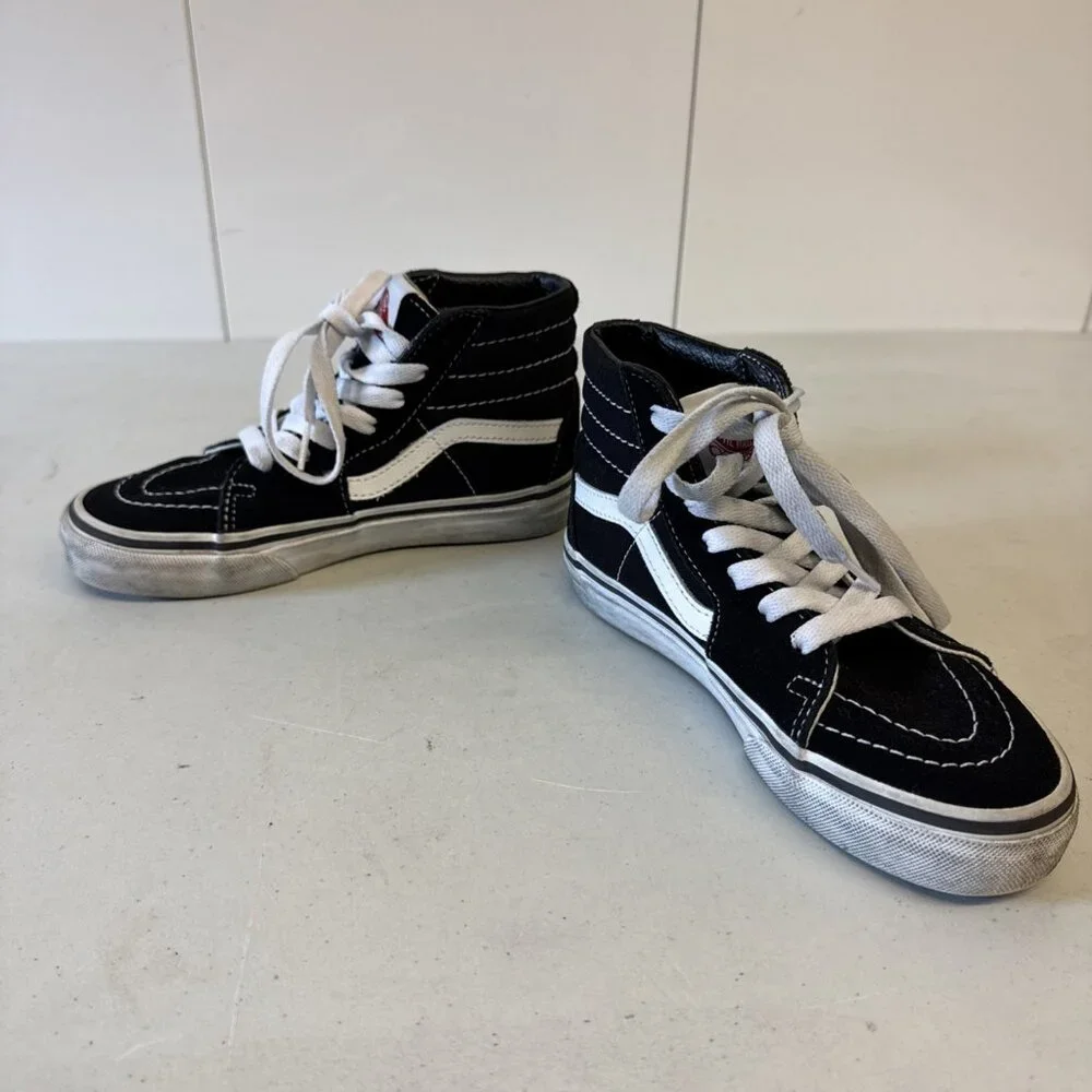 Size 1 Kids - VANS Sk8- High BMX Black‎ White Suede Shoes